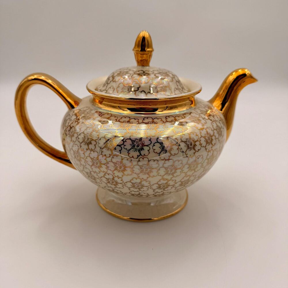 Vintage Geo Bowman Iridescent Porcelain Tea Set Gold Floral 3 Piece - Picture 4 of 16